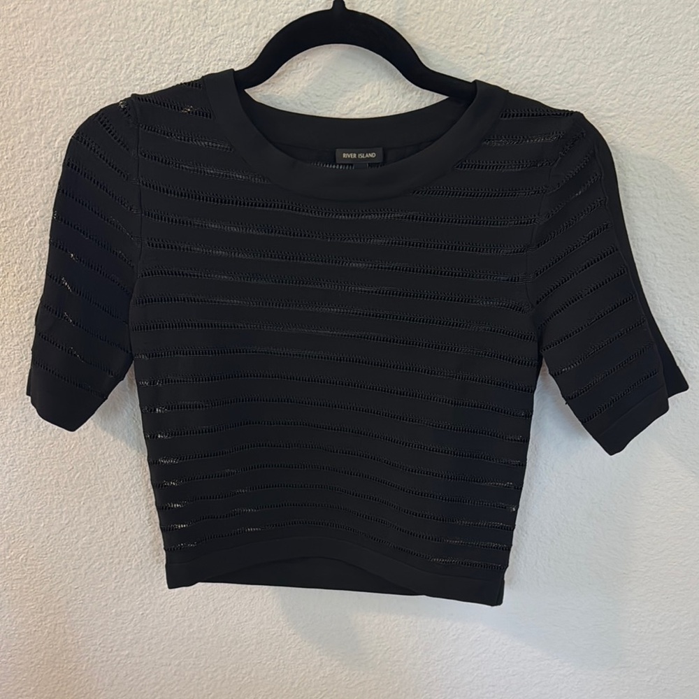 River Island Black Fitted Crop T-Shirt